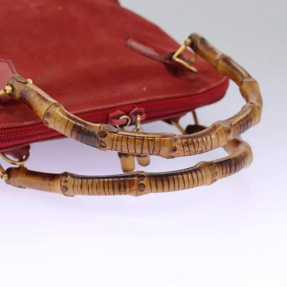 GUCCI Bamboo Hand Bag Suede Red 000 12740290 Auth yt1007 - Picture 7 of 16